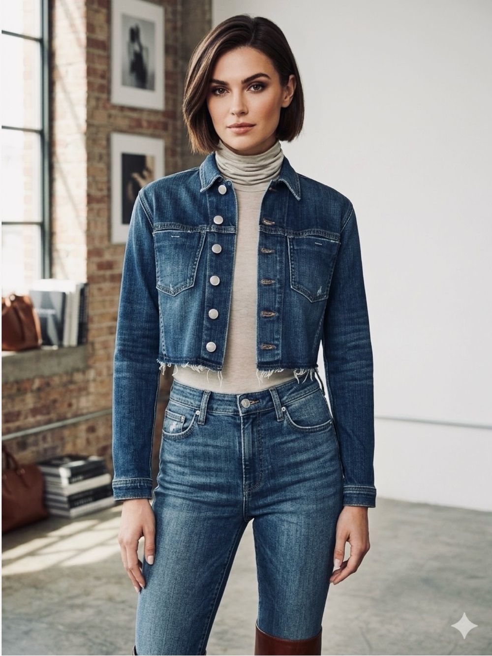 L'agence Zuma Denim Cropped Jacket Raw Hem Size XS